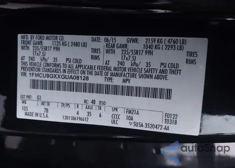 2016 Ford Escape Se z USA, uszkodzony, nr VIN 1FMCU9GXXGUA08128